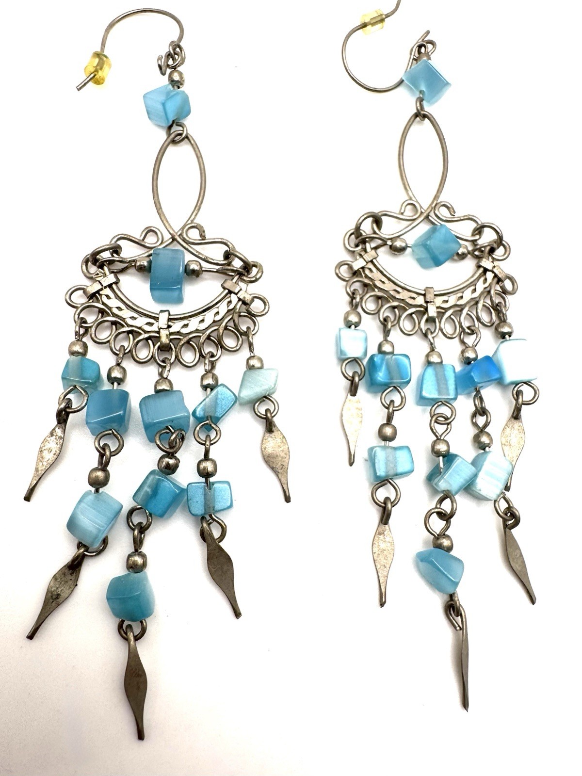 Vintage Native American Sterling Silver Abalone Chandalier Earrings 3.75 in