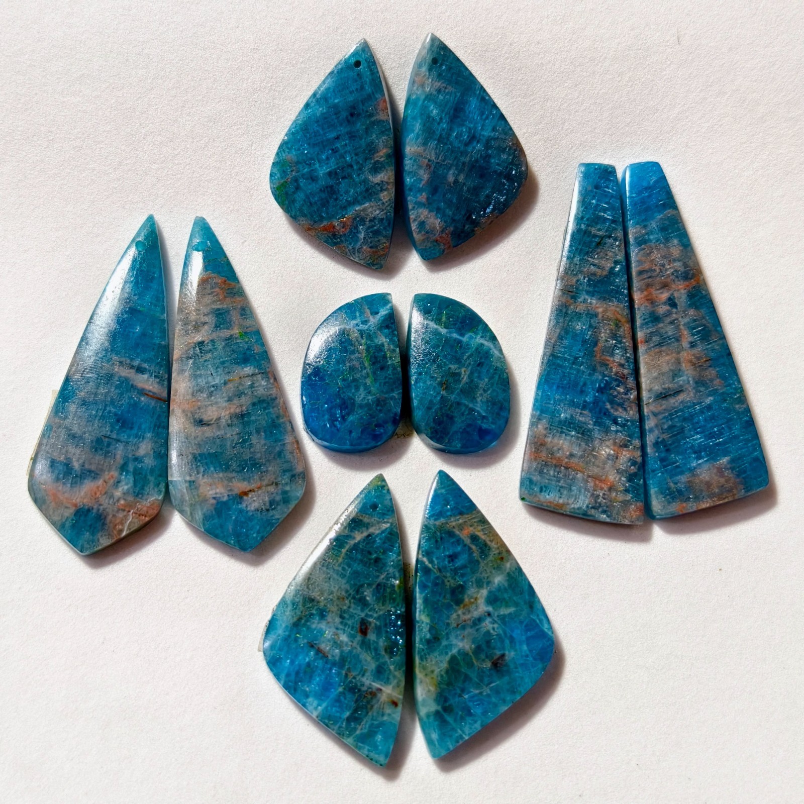 5 Pcs Lot 339 Cts Natural Blue Apatite Drilled Match Pair Cabochon Gemstone