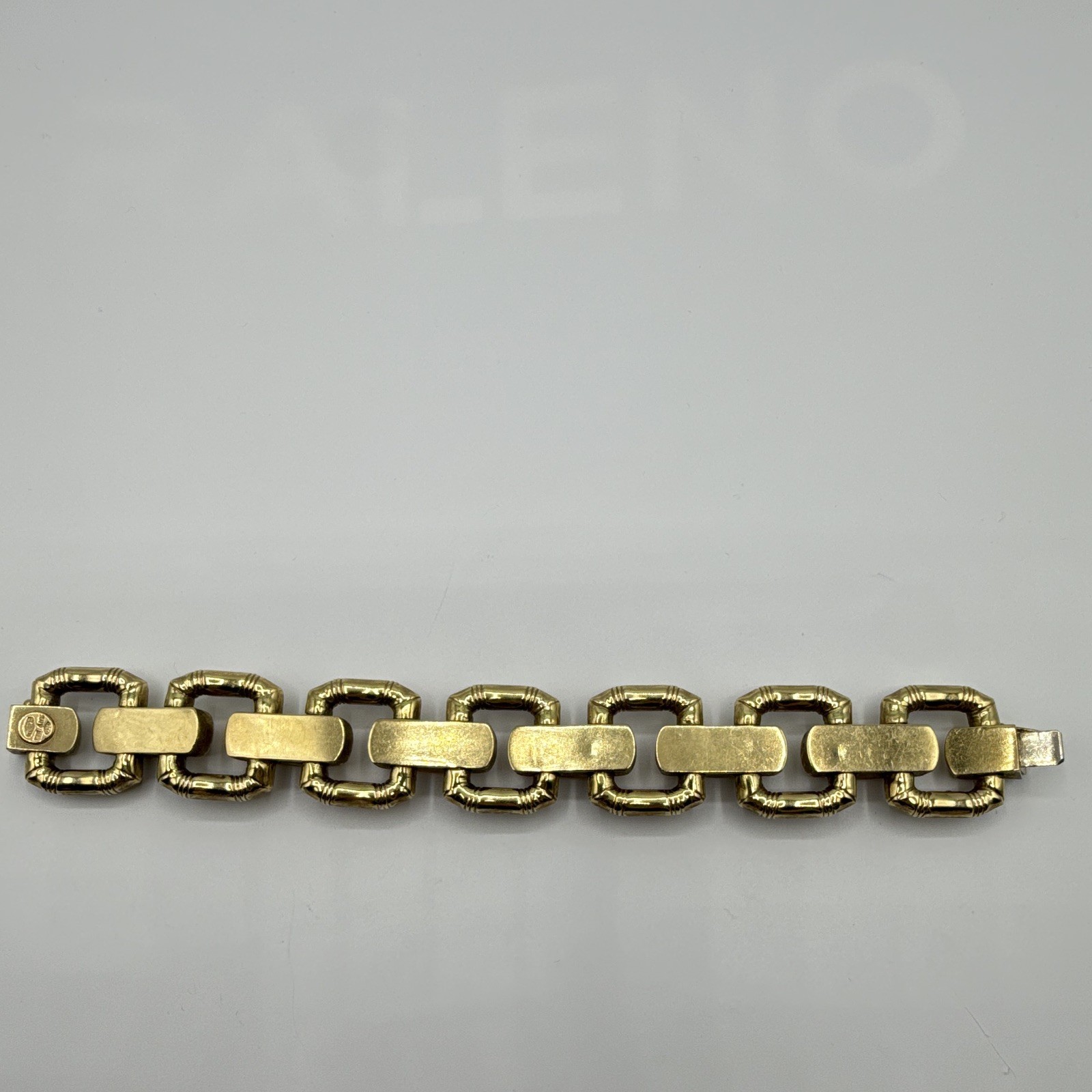 18K Yellow Gold Italian Hollow Bar Link Bracelet 7.5” Box Clasp 65.2g Italy
