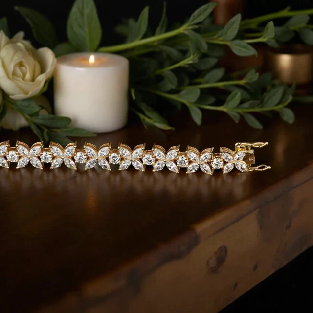 9Ct Marquise Cut Lab Created Diamond Tennis Bracelet 14K Yellow Gold Plated 7.5