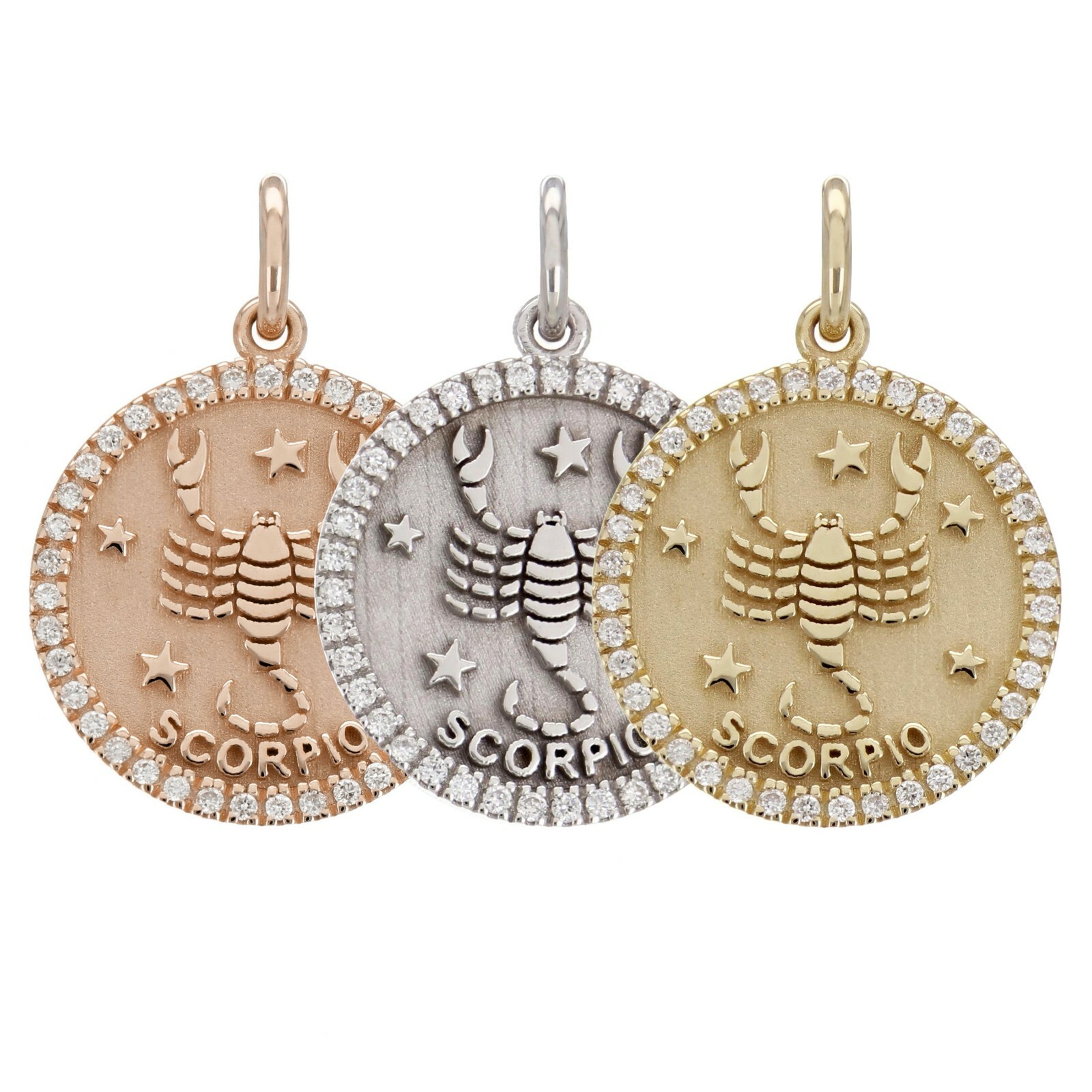 14k Yellow White or Rose Gold Diamond Zodiac Sign Charm Pendant