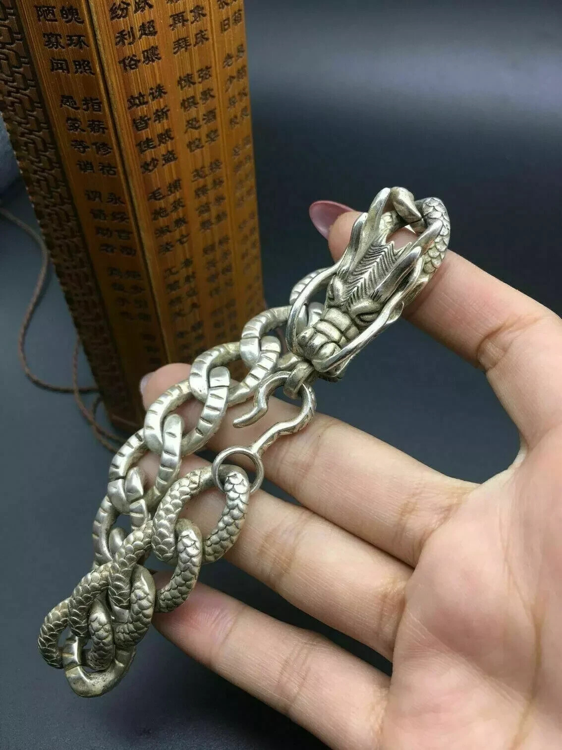 Asian old miao silver hand cast cool statue bracelet jewel gift