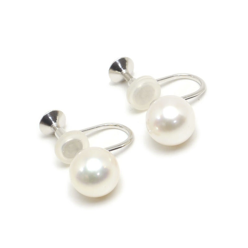 MIKIMOTO Pearl Earrings K18WG Pearl Approx. 7.3-7.5mm Screw Back 2.3g Height App
