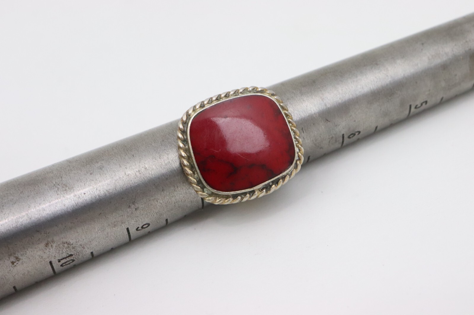Vintage 5.4 Gram Mexico Sterling Silver 925 Red Howlite Ring SZ 7.5 Southwest