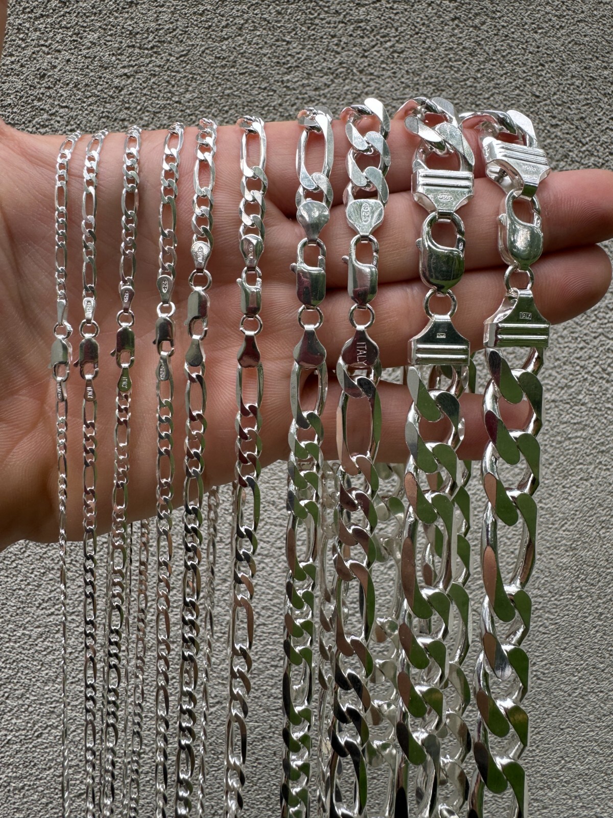 Cadena o Pulsera Figaro de Plata Esterlina 925 Sólida 2.5-15mm Hecha en Italia
