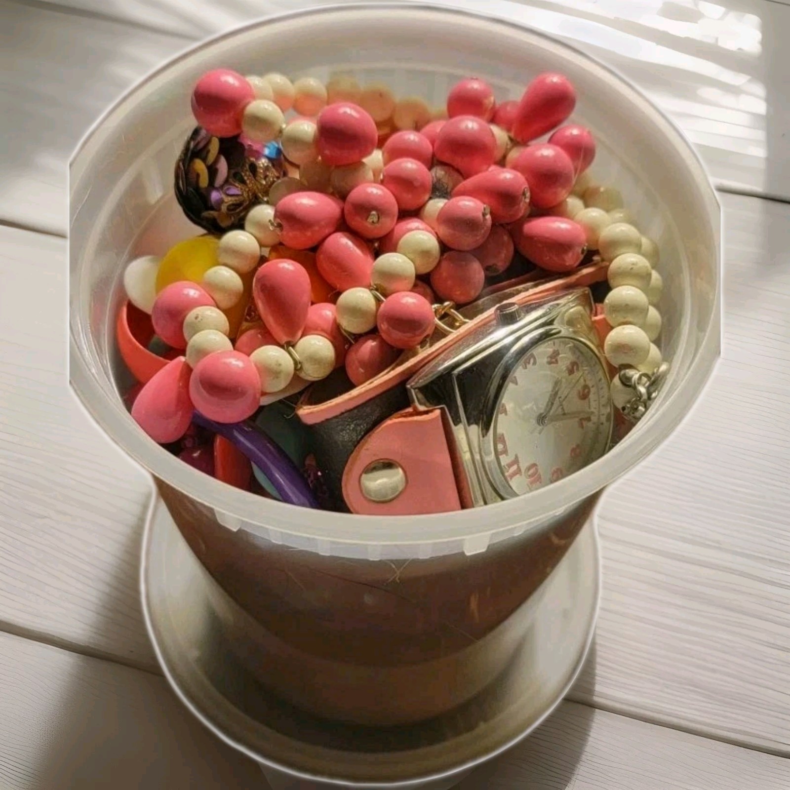 Colorful Pink Orange Purple Mystery Jewelry Jar, All Wearable Funky Unique