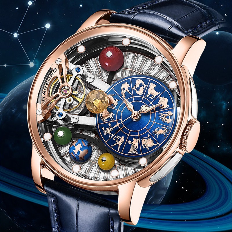 HANBORO Men Automatic Watch Mechanical Wristwatch Constellation Dial Luminous
