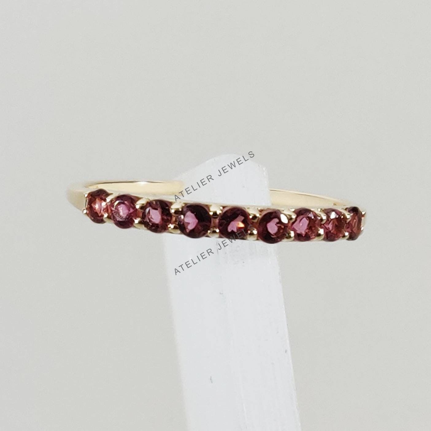 0.36 Ct Natural Pink Tourmaline Band Ring 14K Yellow Gold Minimalist Statement