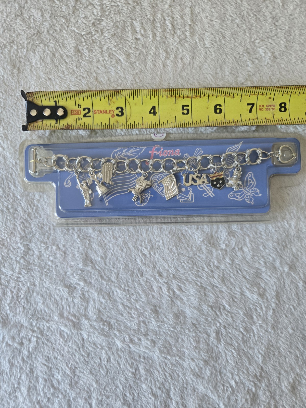 2000s Womens USA Inspired FIONA Charm Bracelet NEW IN PACKAGE Silver Tone
