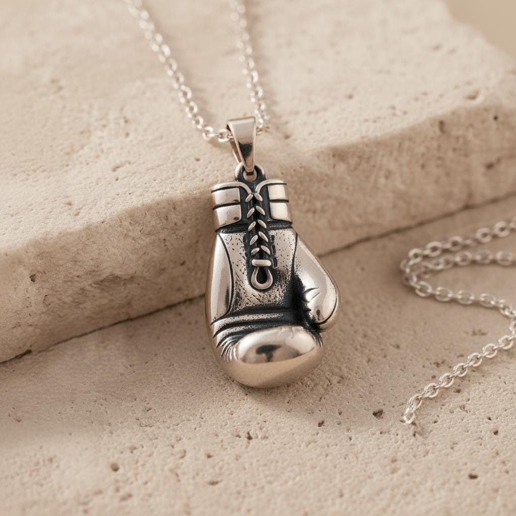 Sterling Silver Necklace Artemis Handmade Oxidized Boxing Glove Pendant