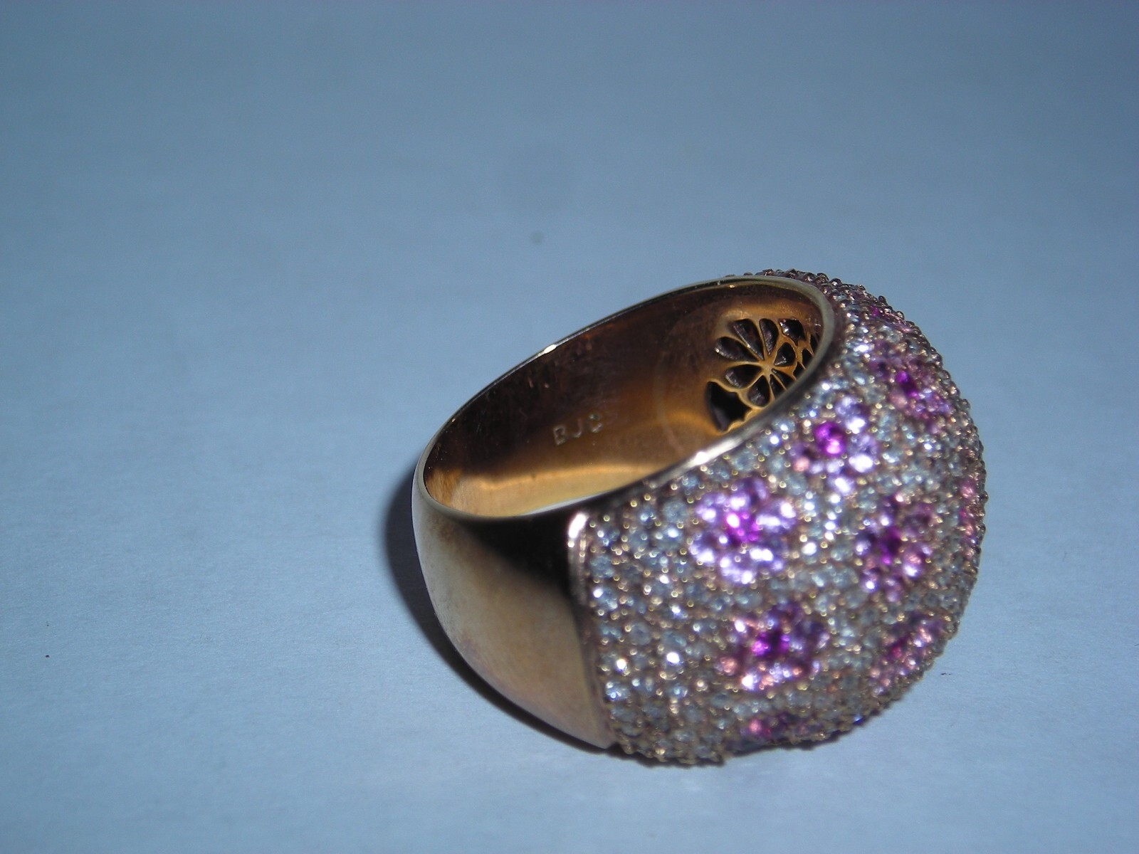 14K PINK SAPPHIRE RUBY DIAMOND FLOWER DOME RING 16 GRAMS BEHNAM BJC 8 GORGEOUS!