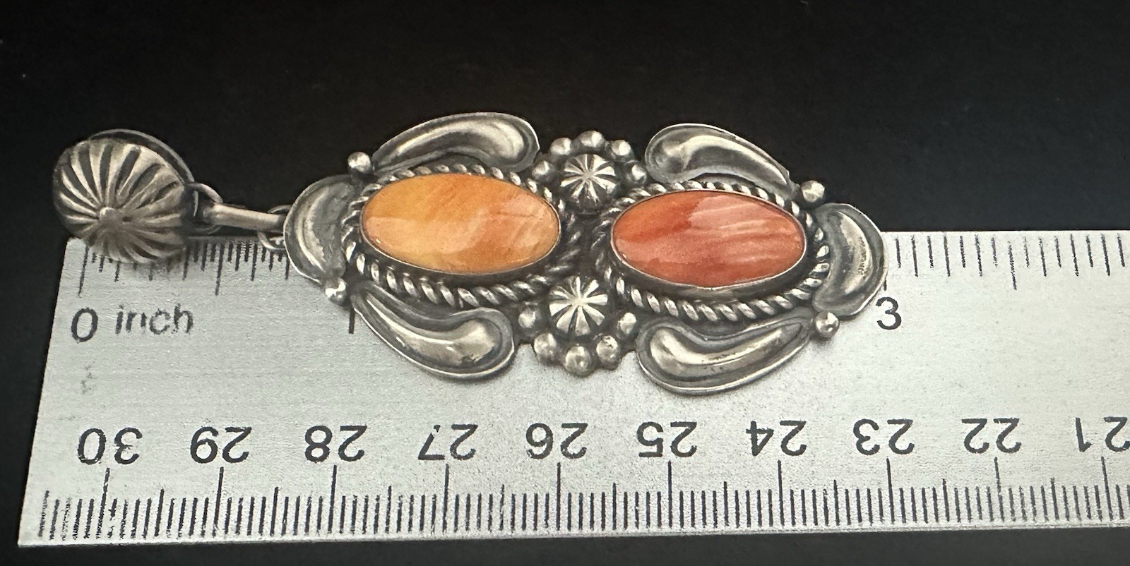 Navajo Jeff James Jr JJJ Sterling Silver Spiny Oyster Dangle Post Earrings 3″