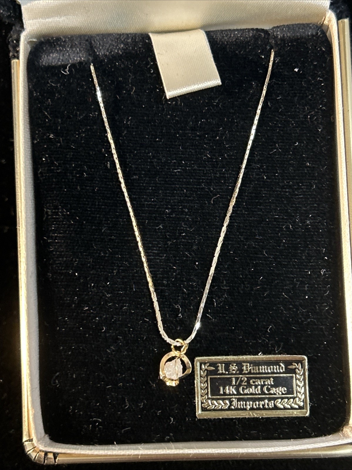 Vintage 1/2 Carat Raw ROUGH DIAMOND JEWELRY 14K Gold Cage Necklace *Read
