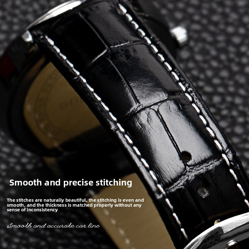 Alligator Grain Double-sided Genuine Leather Watch Strap 10-24mm with Wooden Box