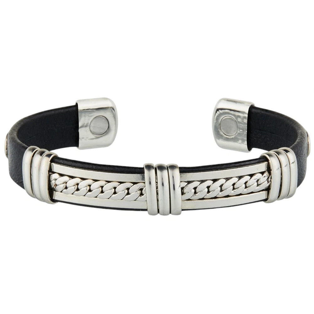 Solid Copper Leather Wrapped Magnetic Bracelet Arthritis Pain Therapy Cuff IV