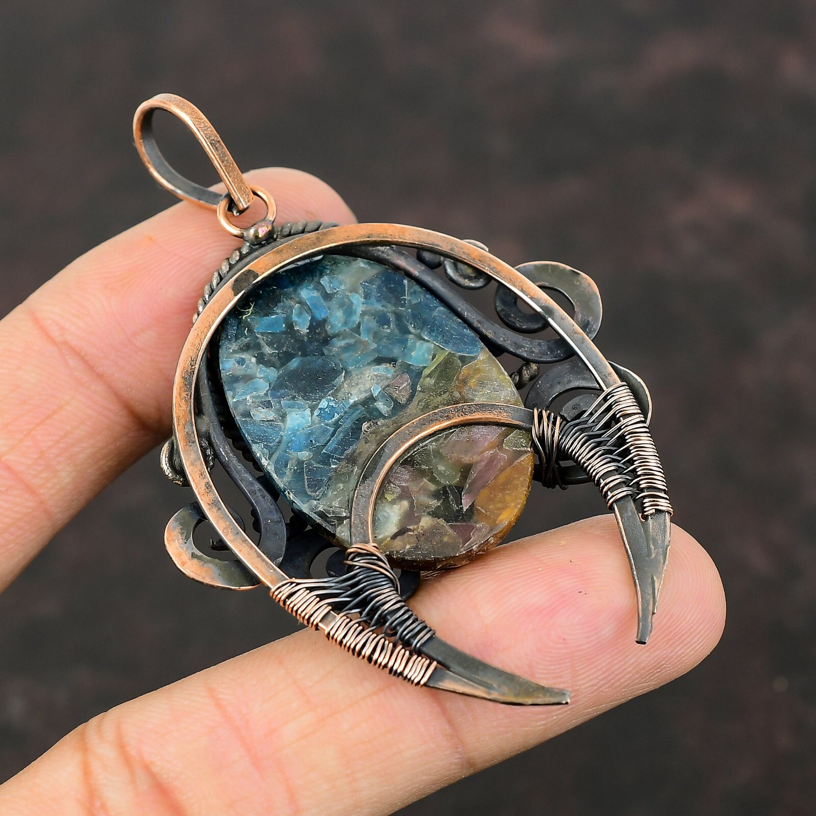 Gift For Her Watermelon Tourmaline Wire Wrapped Pendant Copper Jewelry 2.91″