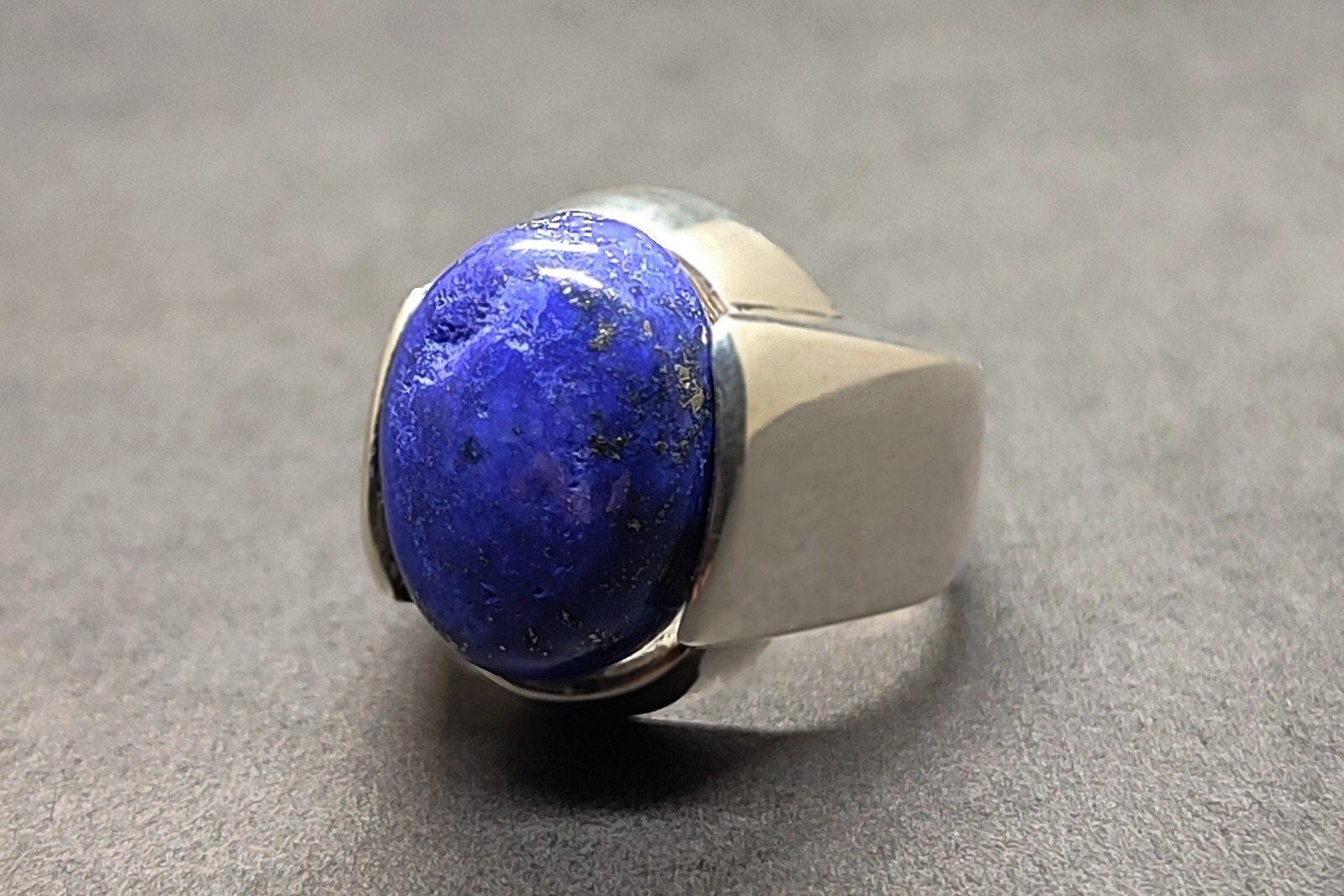 Natural 12 Carat Blue Lapis Lazuli Sterling Silver 925 Handmade Mens Plain Ring
