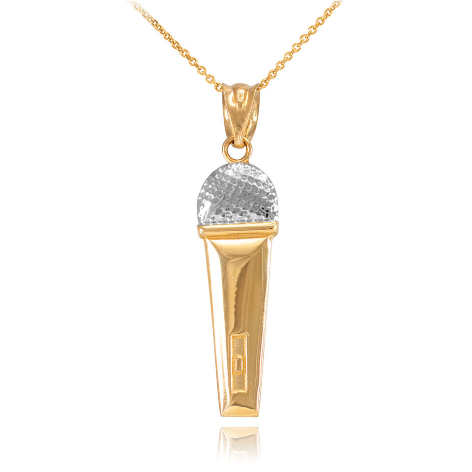 Gold Microphone Pendant Necklace (Available in Yellow/Rose/White/Two Tone Gold)