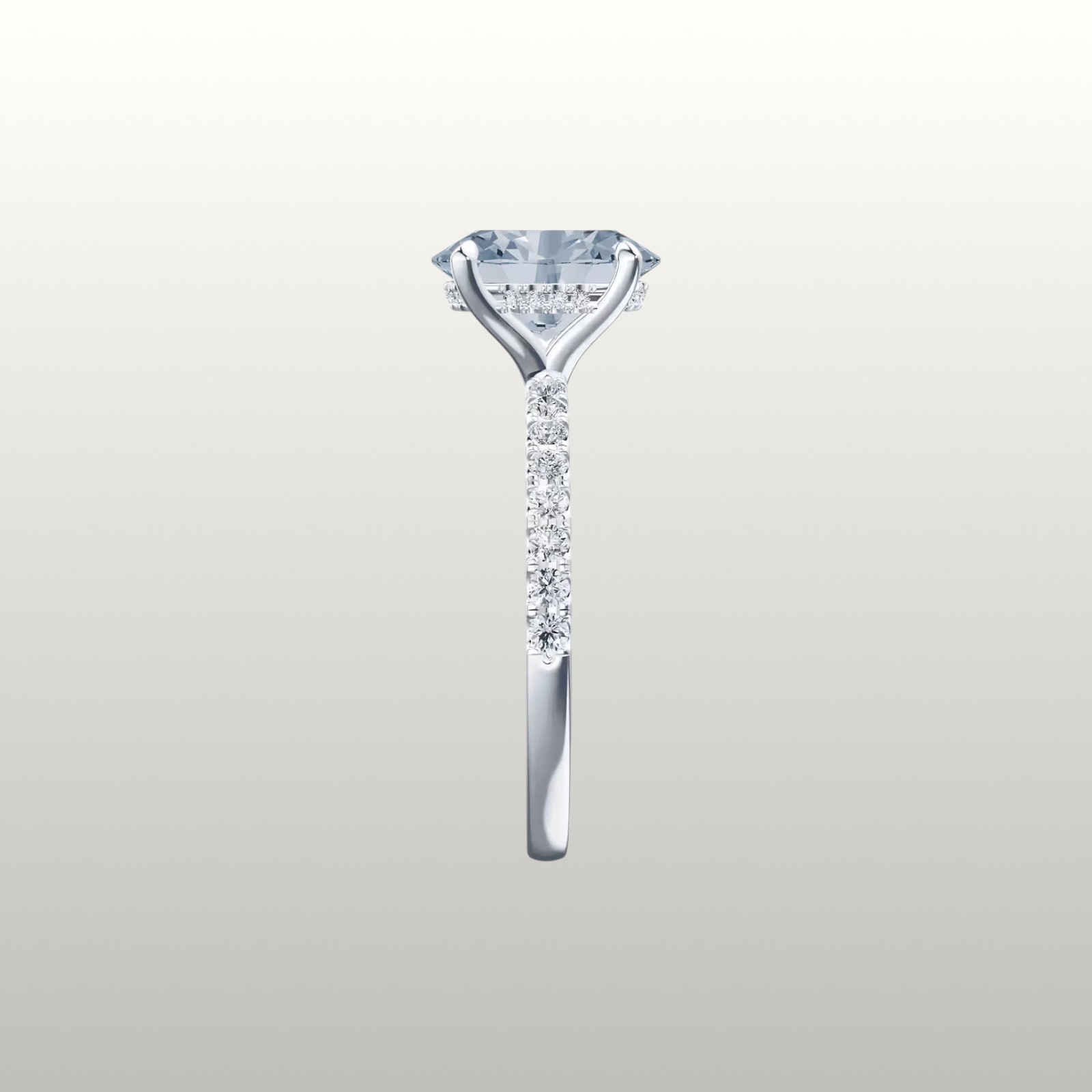 14k White Gold Fancy Vivid Blue IGI Lab Created Diamond Ring 2.75 Carat Oval Cut