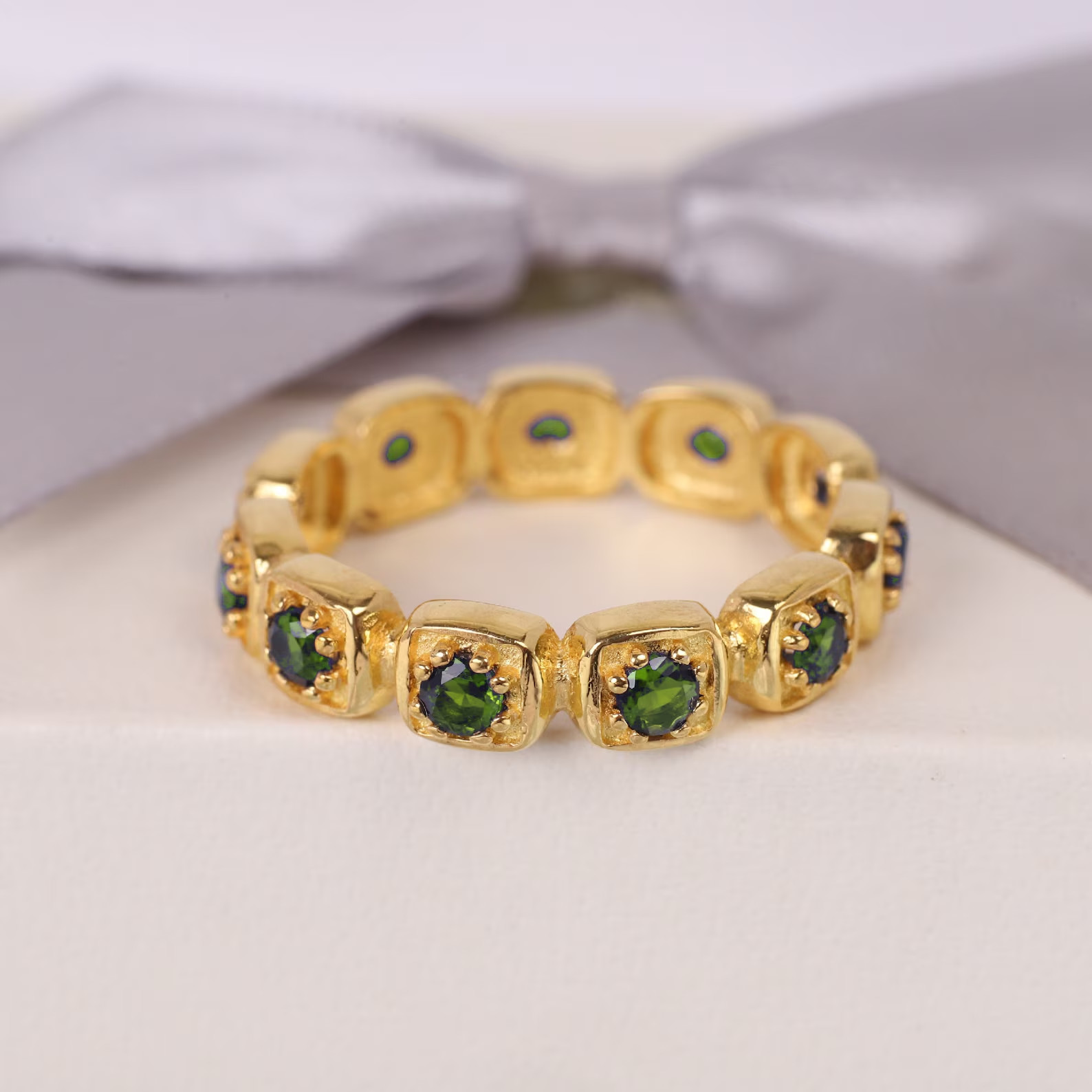 Eternity Peridot Wedding Band Handmade 9k Solid Gold Ring Jewelry Making Ring