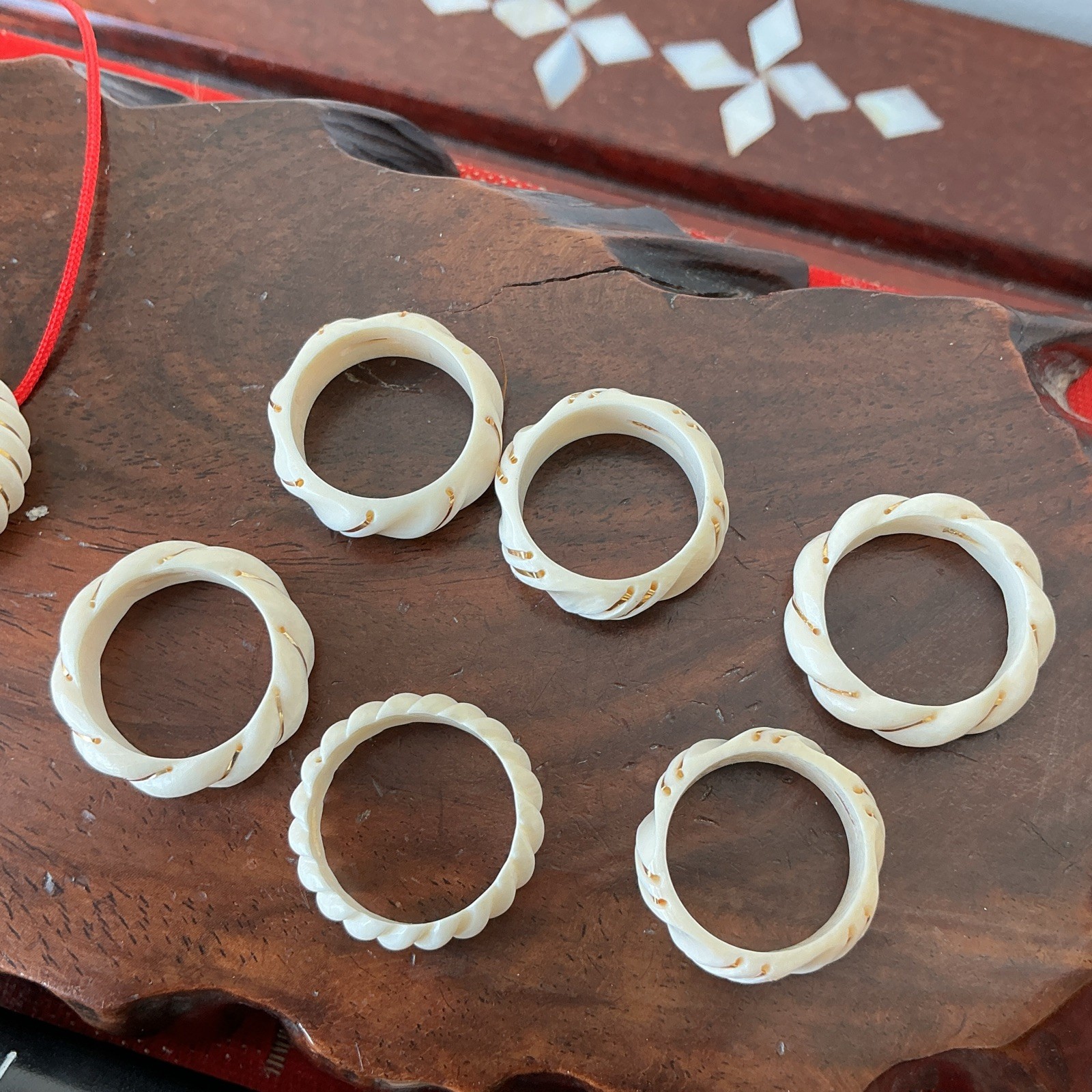 Lot of 10 White Stretch Twisted Beaded Band Rings No Stone Size 3.5-6