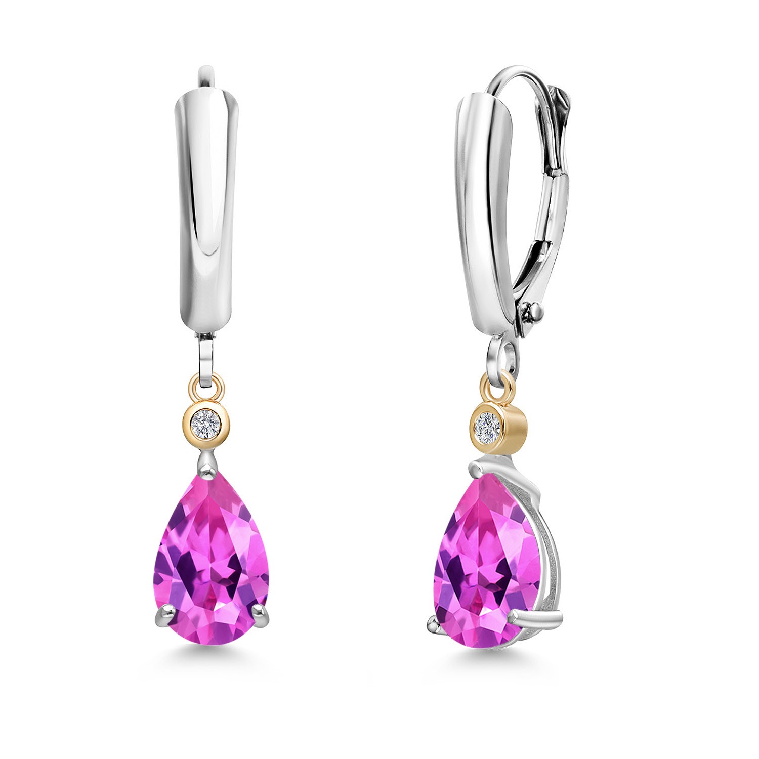 925 Silver and 10K Yellow Gold Pink Created Sapphire and Lab Grown Diamond