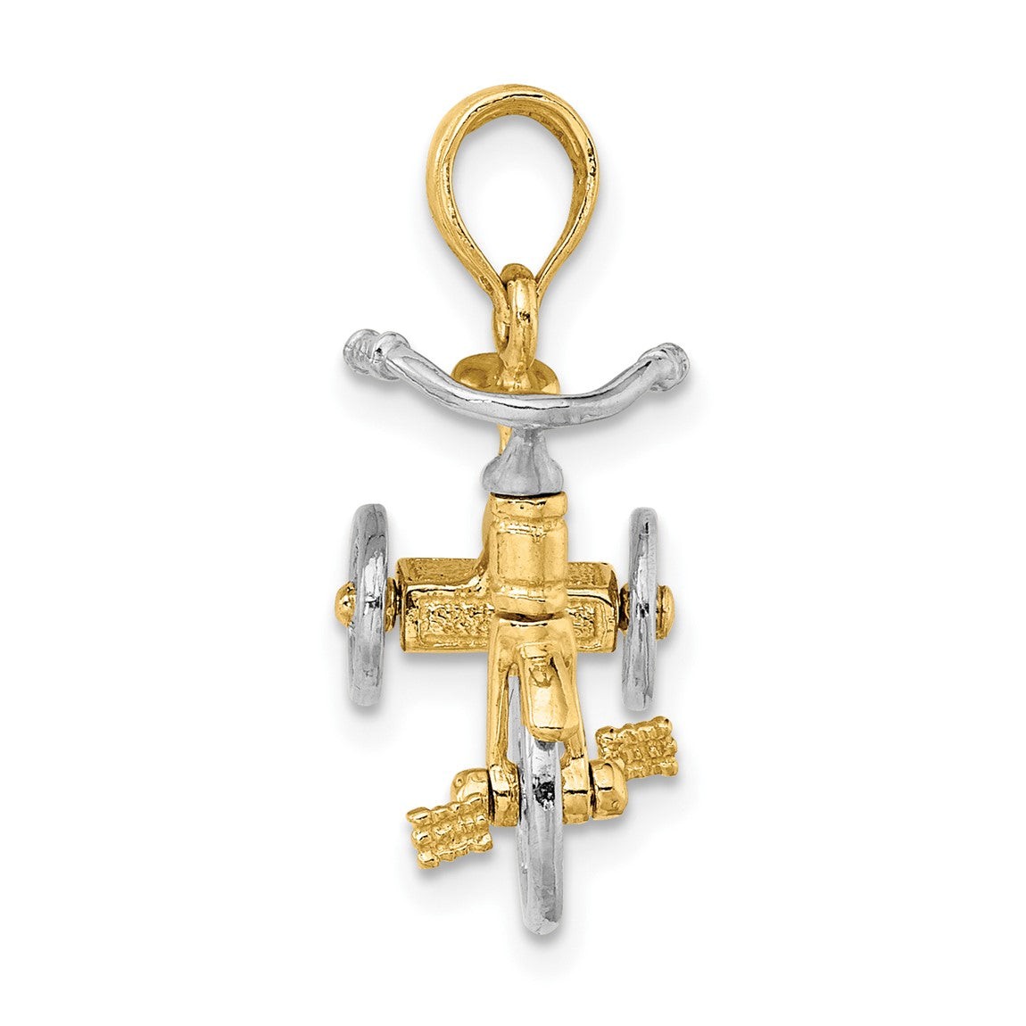 14k Yellow and White Gold 3-D Tricycle w/ Moveable Handlebars and Wheels Pendant