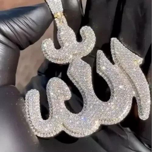 3 Ct Round Cut Natural Moissanite Allah God Pendant in 925 Sterling Silver