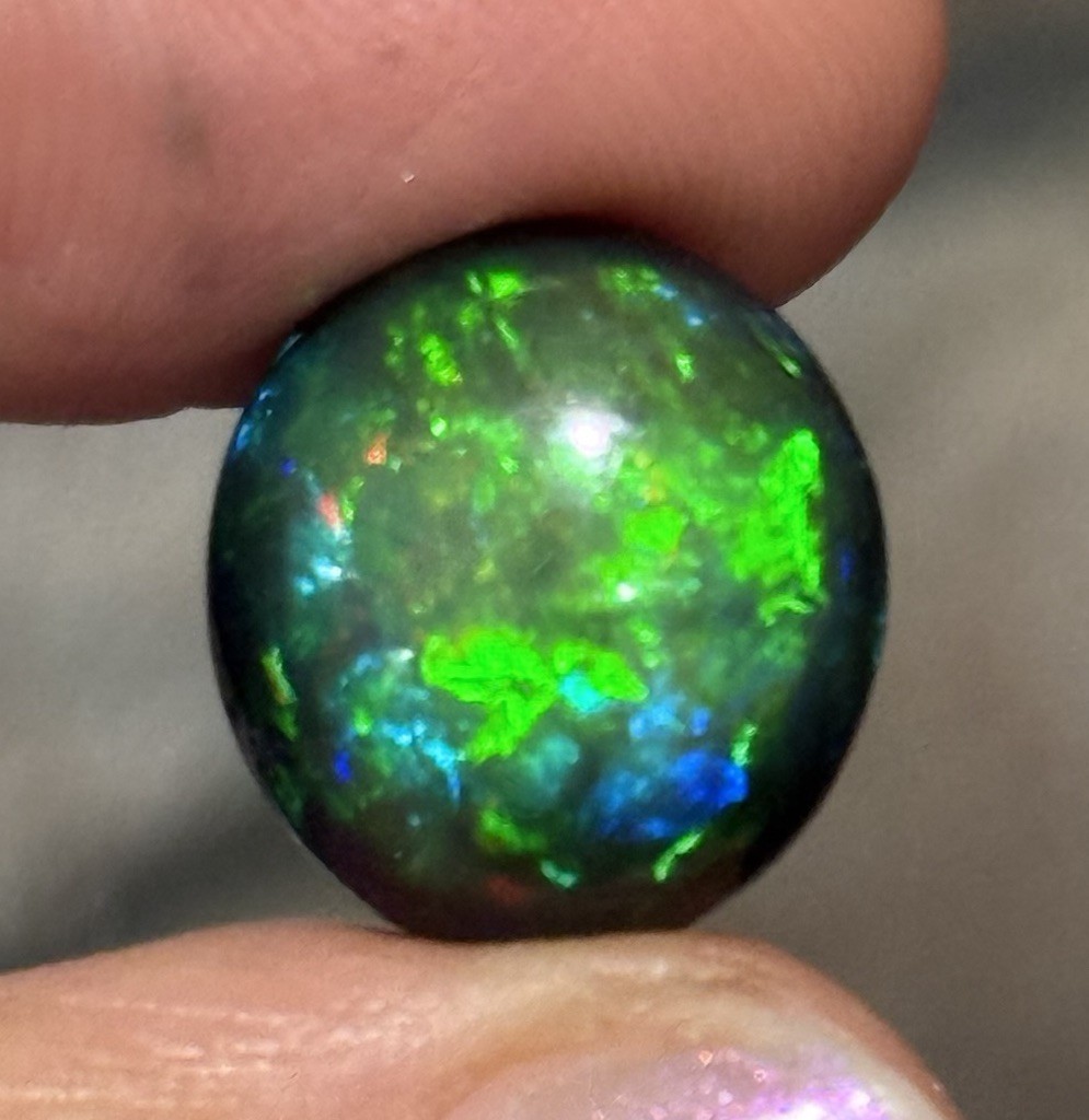 3.85ct 14.9c10x4.9mm Dark Blue Green Fire Smoked Ethiopian Welo Opal Cabochon