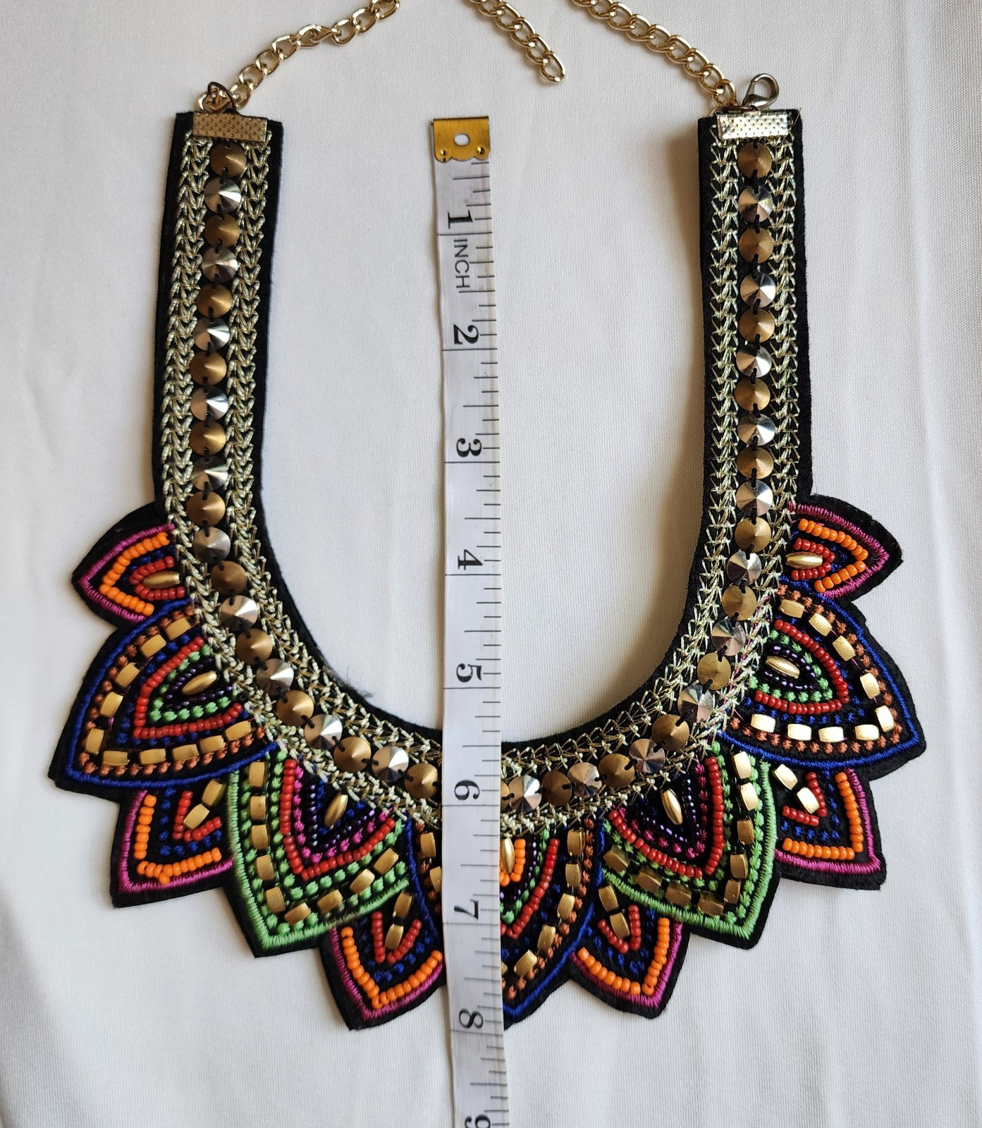 Big Beaded Tribal Collar Necklace Black Multi Brass/Silver Statement Choker Bib