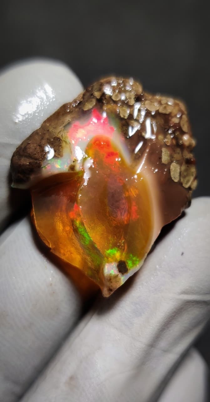 23ct natural ethiopian opal welo rough intense multi color play of fire gemstone