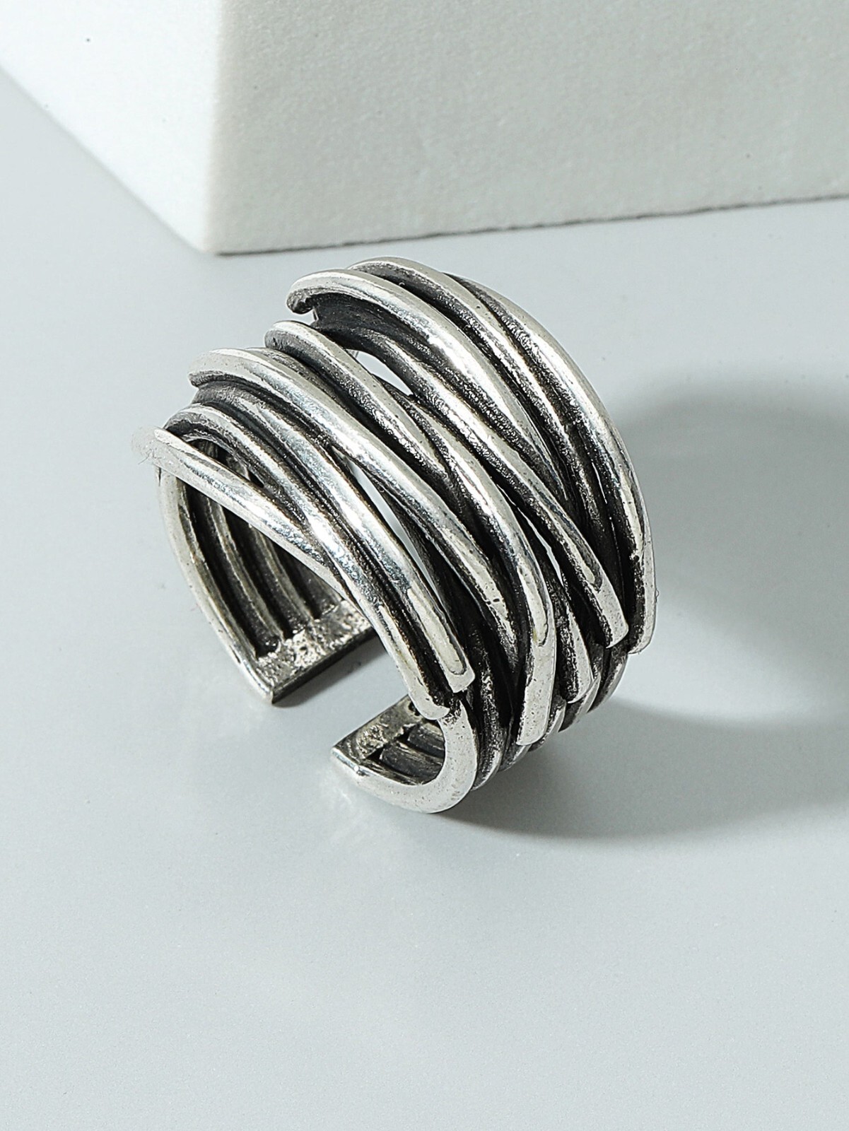 Men’s Open Rings Size 7 Y2K Hip-Hop Retro Punk Rock Alloy Silver Plated