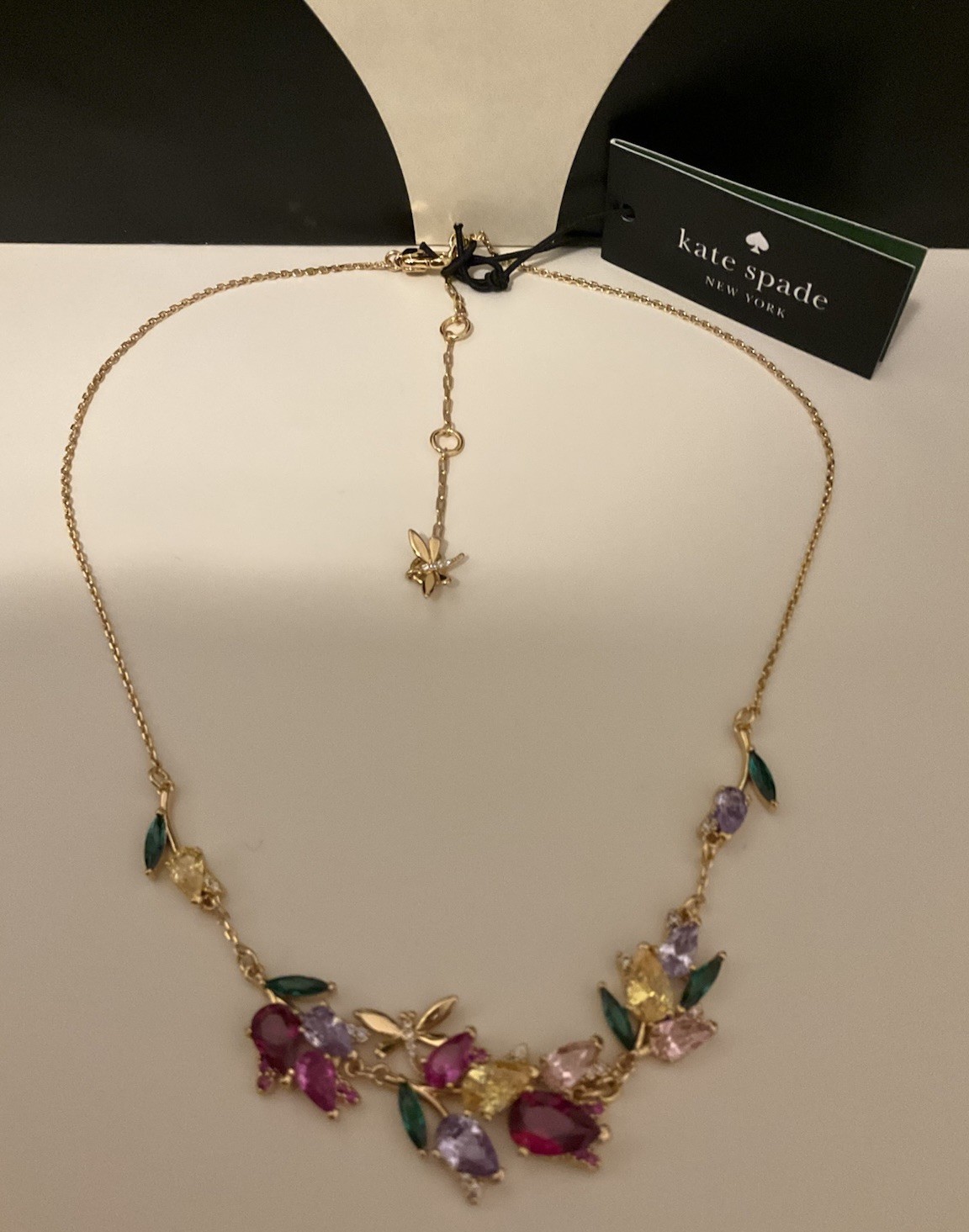 NWT Kate Spade New York Greenhouse Floral 12k Gold Plated CZ Crystals Necklace