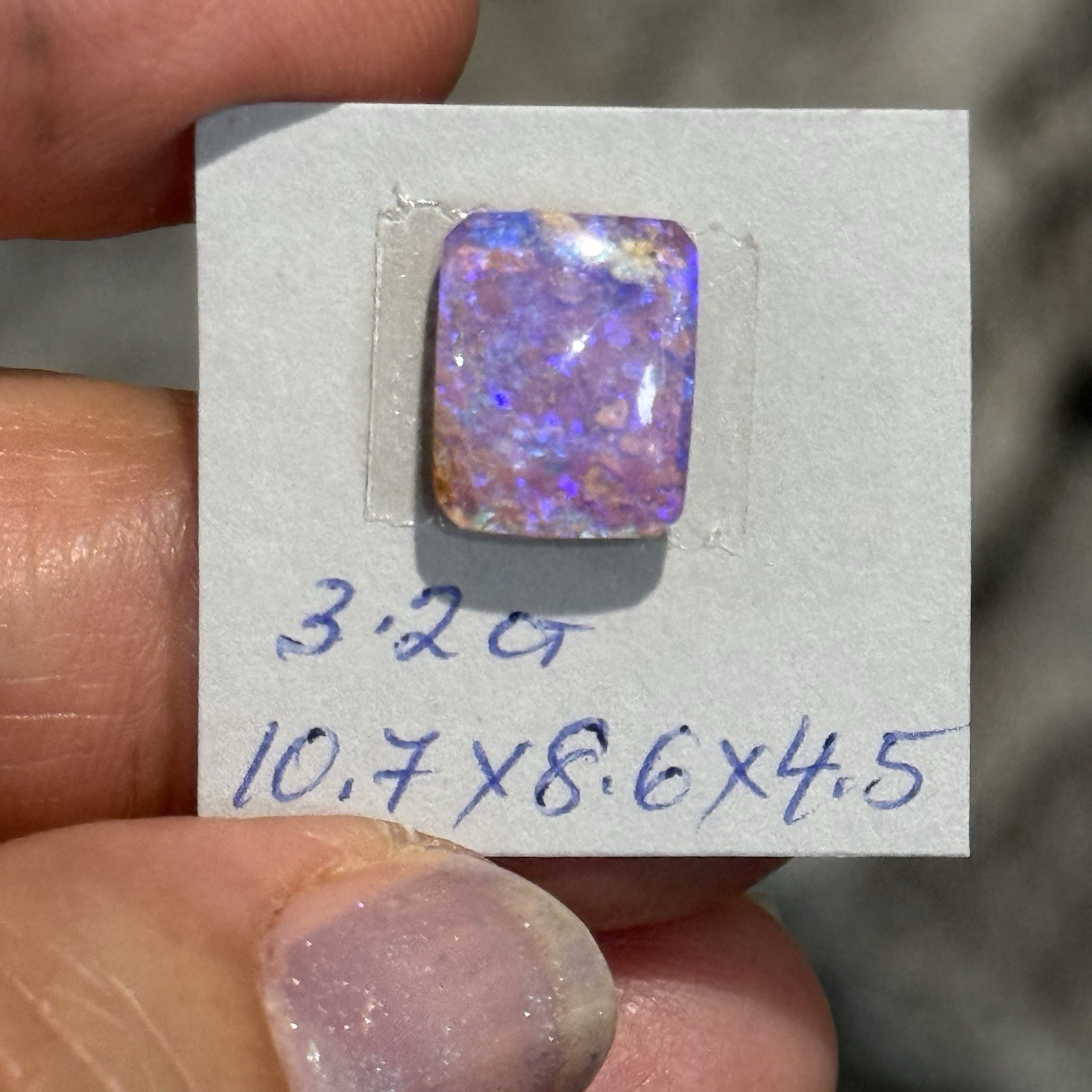 3.2ct 10.7×8.6×4.5mm Australian Boulder Purple Crystal Pipe Opal Cabochon Gem