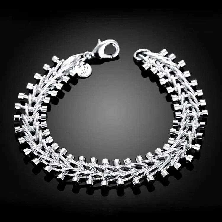 925 Sterling Silver Fishbone Chain Bracelet Unisex 20cm Jewelry Gift