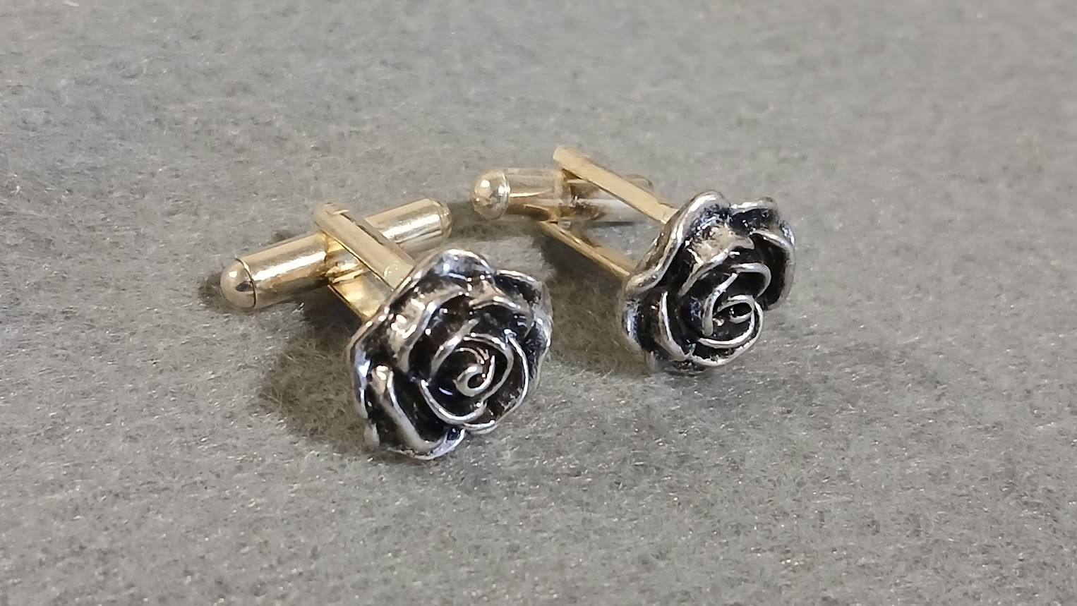 Antique Silver Rose Tie Clip Bar Cufflinks