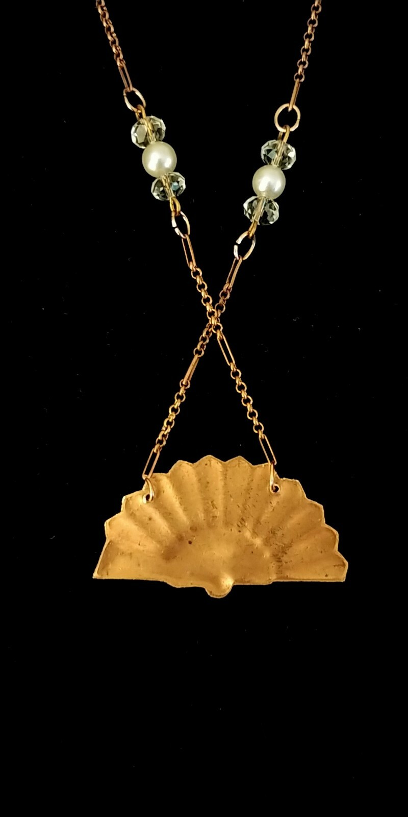 Vintage Art Deco Die Struck Fan Crystal Necklace