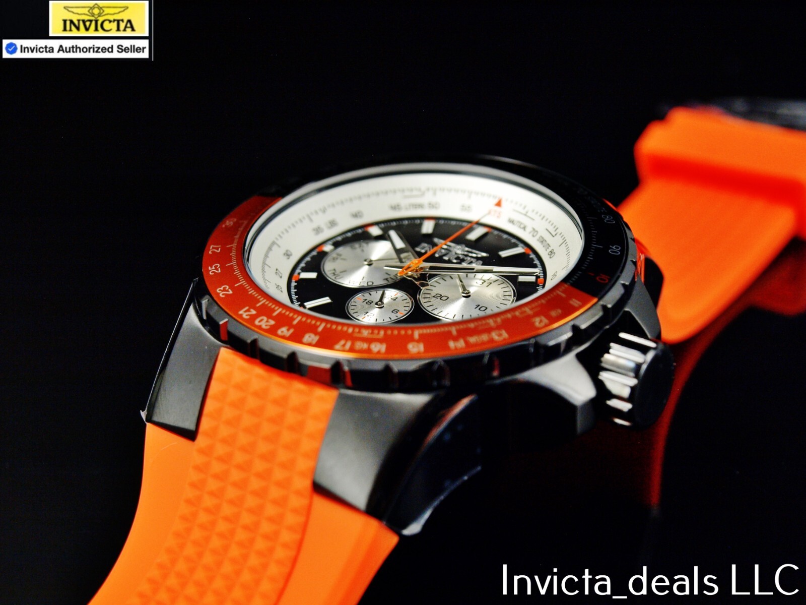 Invicta Men’s 50mm AVIATOR NAUTICAL Series Quartz BLACK DIAL Orange Tone SS Watc