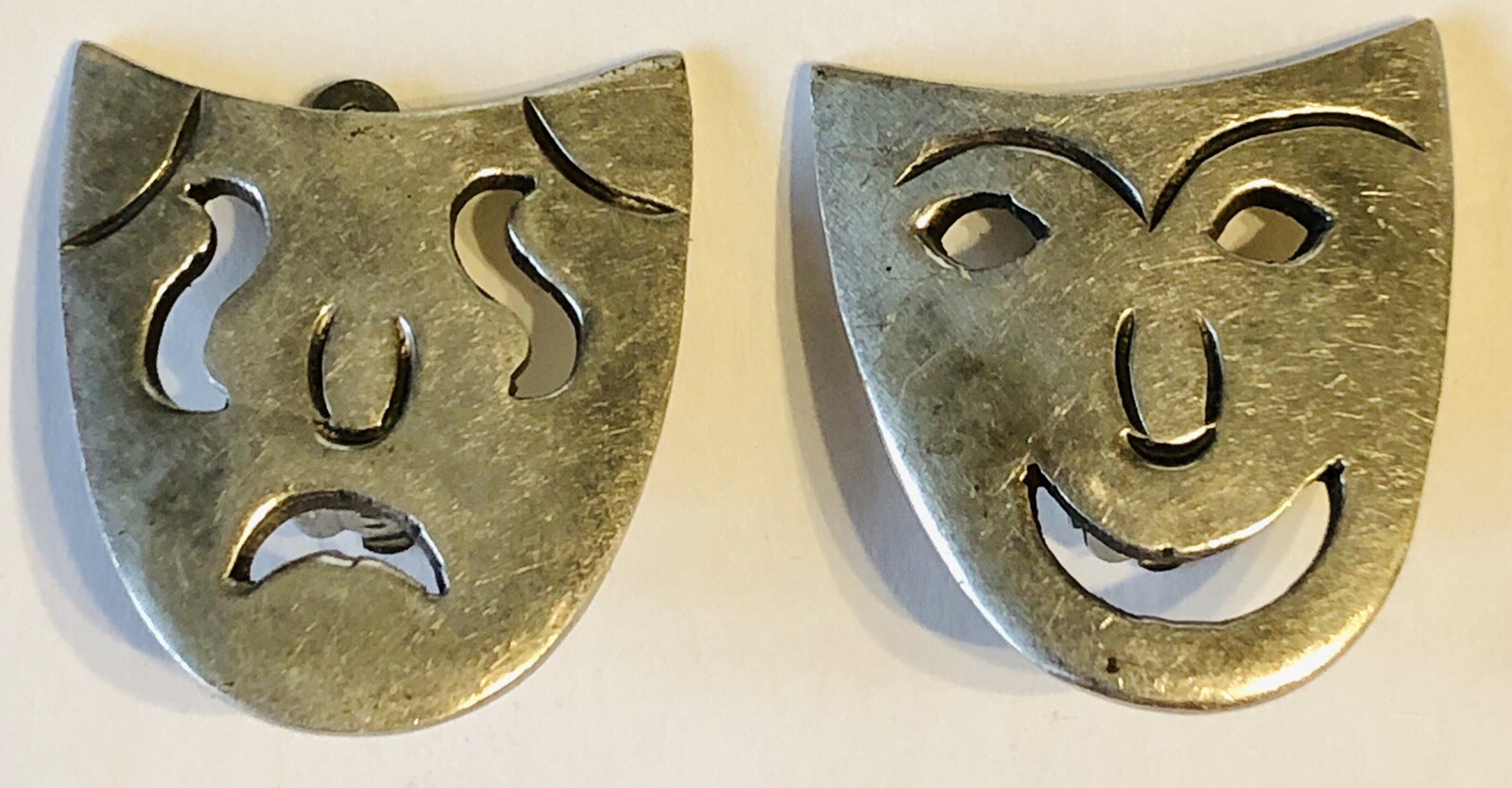 925 Mexico Sterling Silver THEATER DRAMA COMEDY TRAGEDY MASK CLIP ON EARRINGS