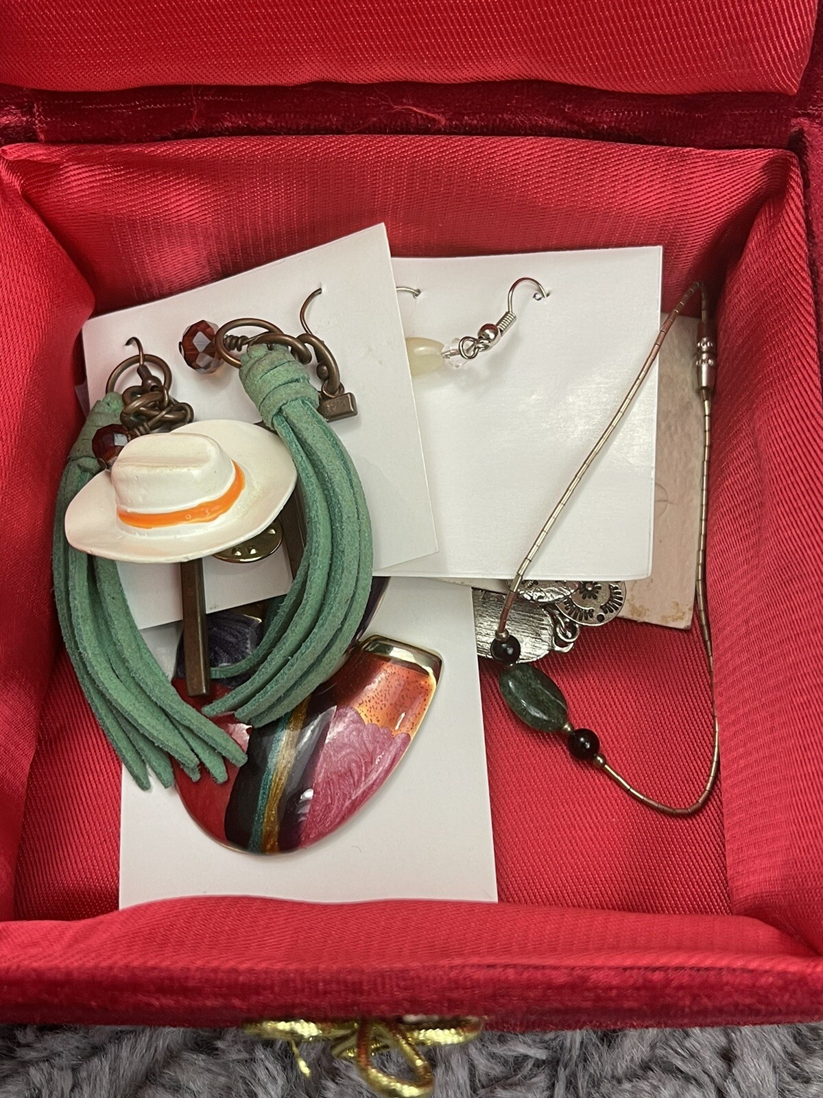 Fashion Fun Costume Jewelry Lot of 6 with Red Velvet Jewelry Box