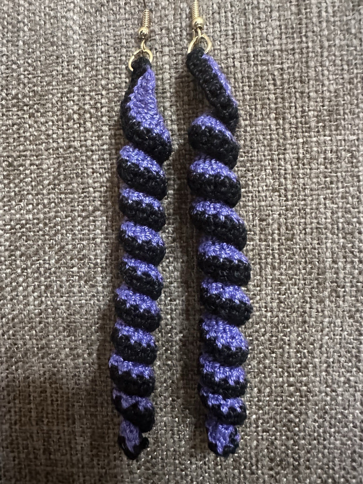 Black And Purple Crochet Spiral Earrings/Handmade Boho Dangling Gift Earrings