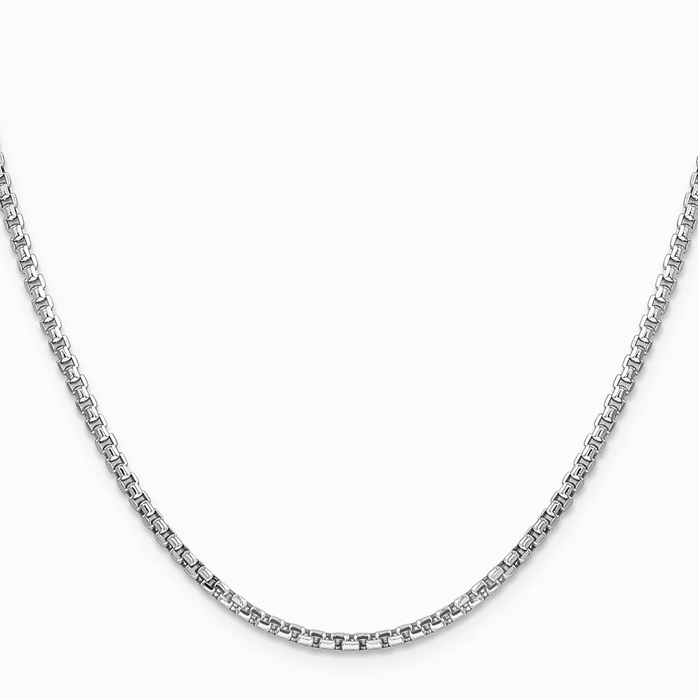 14K White Gold 2.45mm Semi-Solid Round Box Chain Necklace 18″-30″