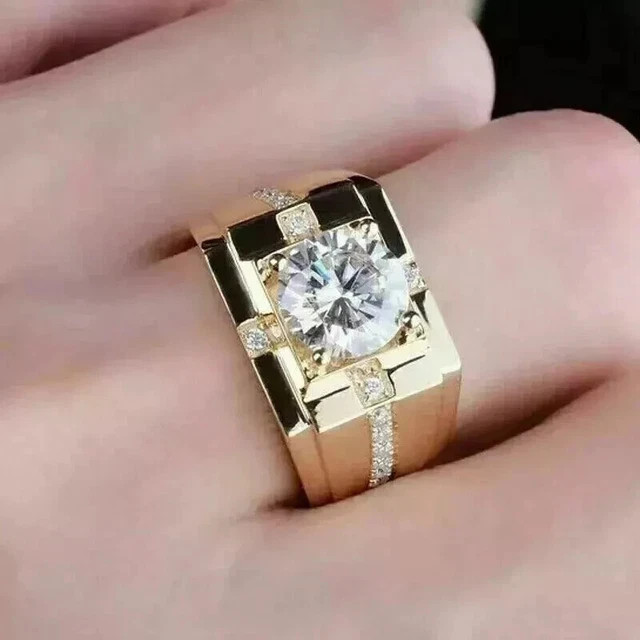 3.00Ct Round Cut Lab Created Diamond Wedding Men’s Ring 14k Yellow Gold Plated