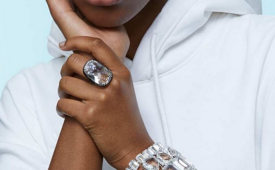 Swarovski $250 Harmonia Oversized Crystal White Mix Metal Cocktail Ring 6.75/55