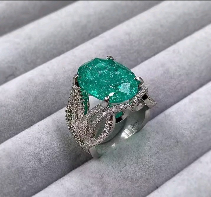 Blue Green Rectangle Moissanite Style Ring Adjustable Statement Party Gift