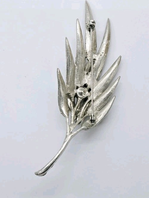 LEAF Brooch Silver tone Modernist Art Deco Estate Jewelry 3.75 in Large Vintage
