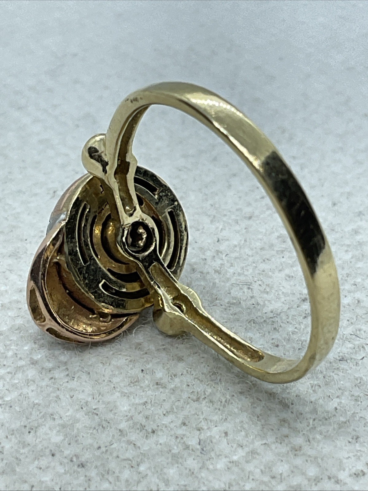 HANDMADE Solid 14K Tricolor Gold White CZ DOME Style ROTATING BASEBALL CAP Ring