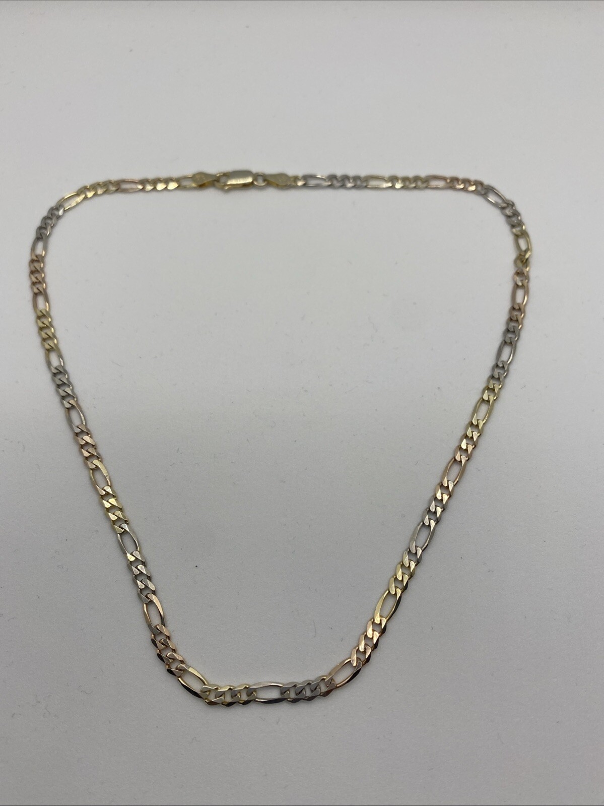 Tricolor Italian Silver Necklace Fígaro 15” 8.8 Grams