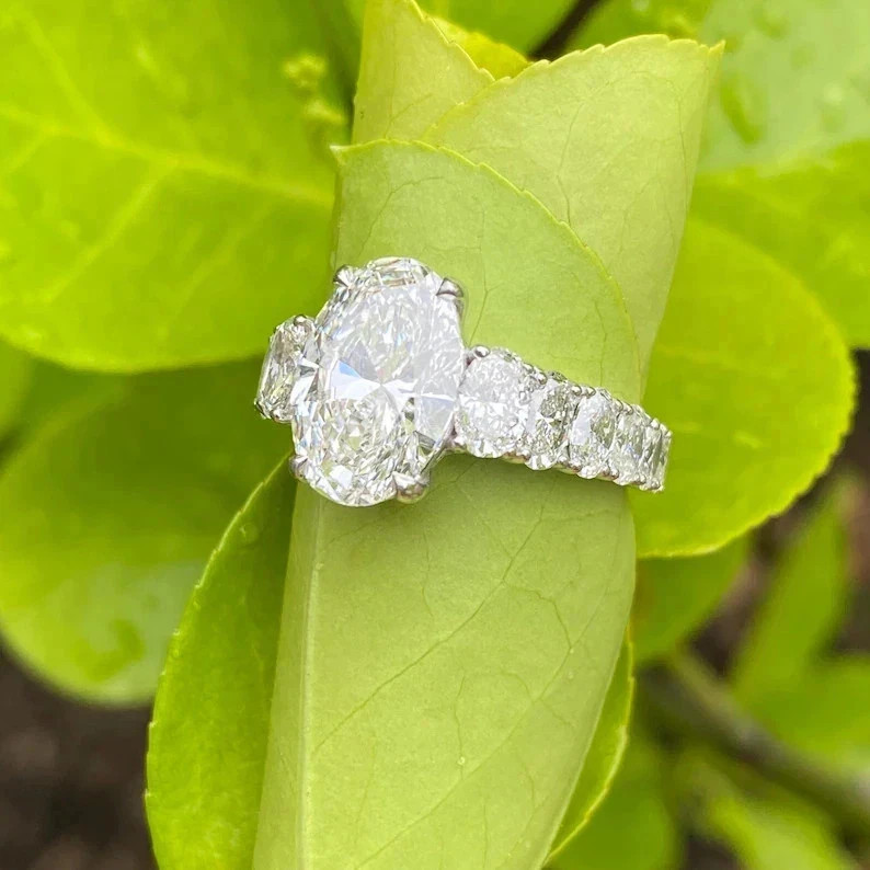 Oval Cut Diamond Wedding Ring 5.80 Ct Lab Grown IGI E F VVS CVD 14k White Gold