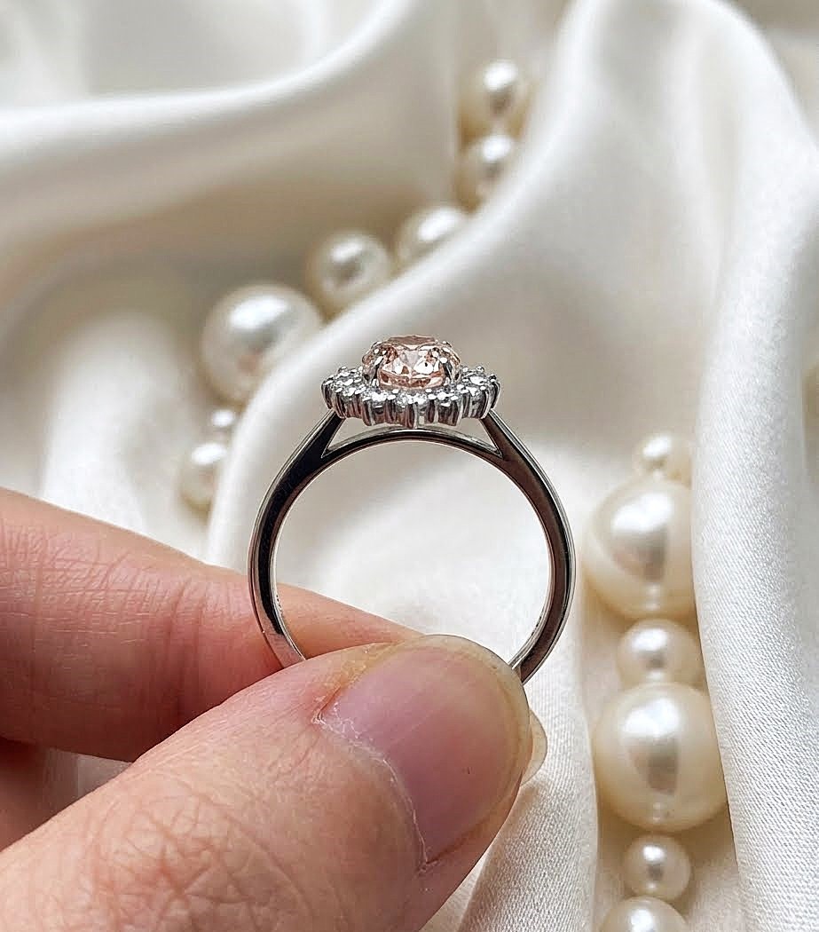 3.45 Carat Fancy Vivid Pink Oval Cut IGI Lab Created Diamond Ring 14k White Gold